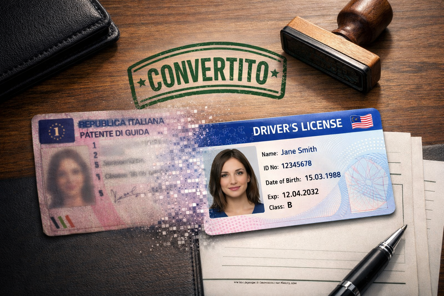 Conversione patente straniera in italiana — timbro CONVERTITO