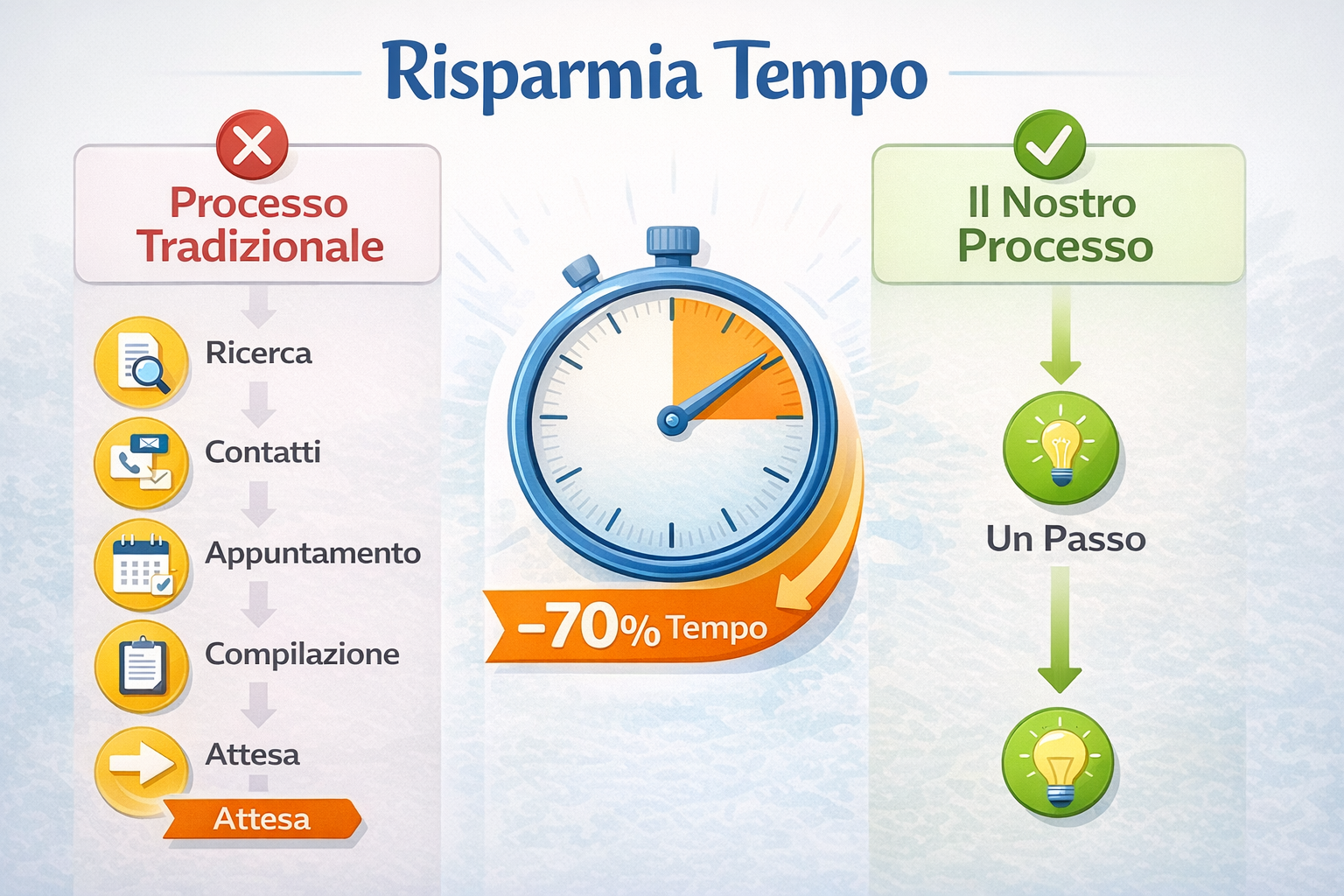 Risparmia tempo: processo tradizionale vs nostro processo