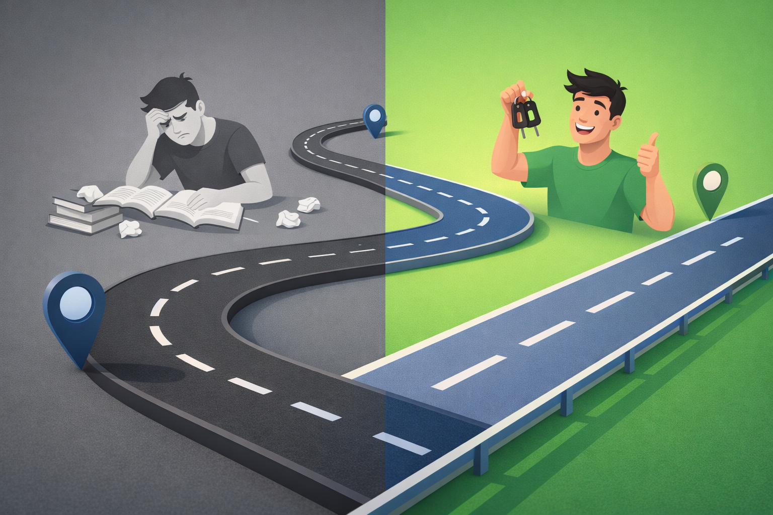 Illustrazione del percorso verso il superamento dell'esame di guida